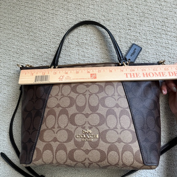 NWOT Coach Sadie Satchel Brown and Tan Signature Shoulder Bag - Picture 7 of 9